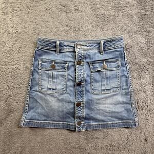 Hinge Denim Mini Skirt Women's Size 0 Button Front Two Pockets Blue Jean